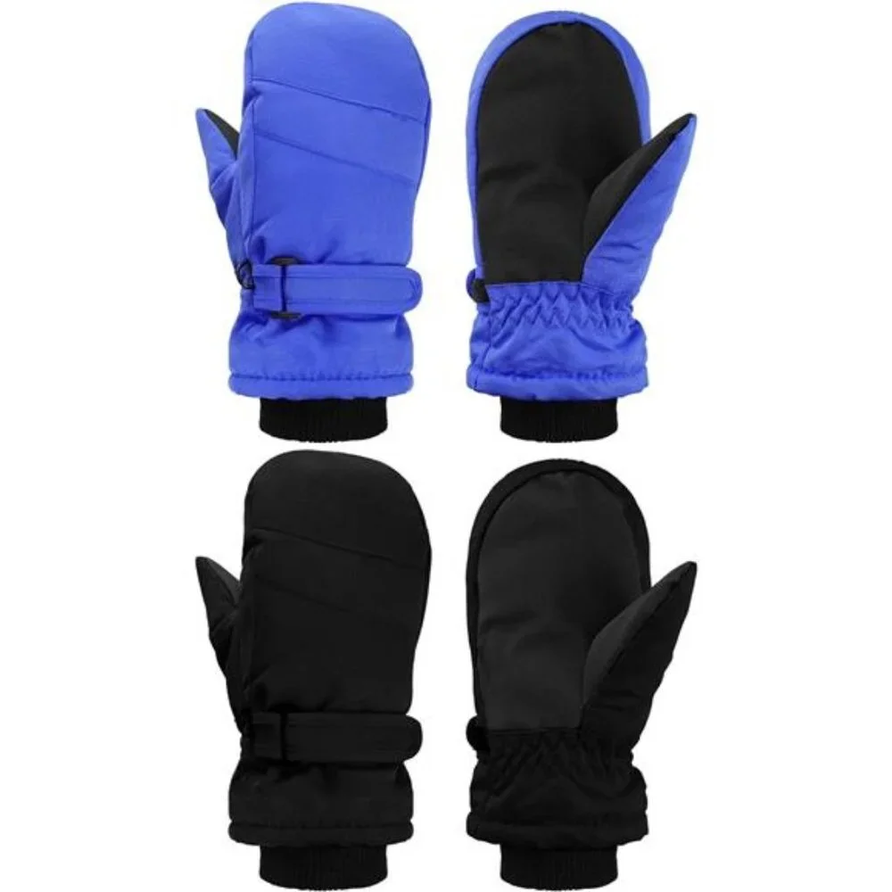 2 Pairs Kids Snow Mittens Waterproof Winter Ski Gloves Warm Thicken Snow Gloves